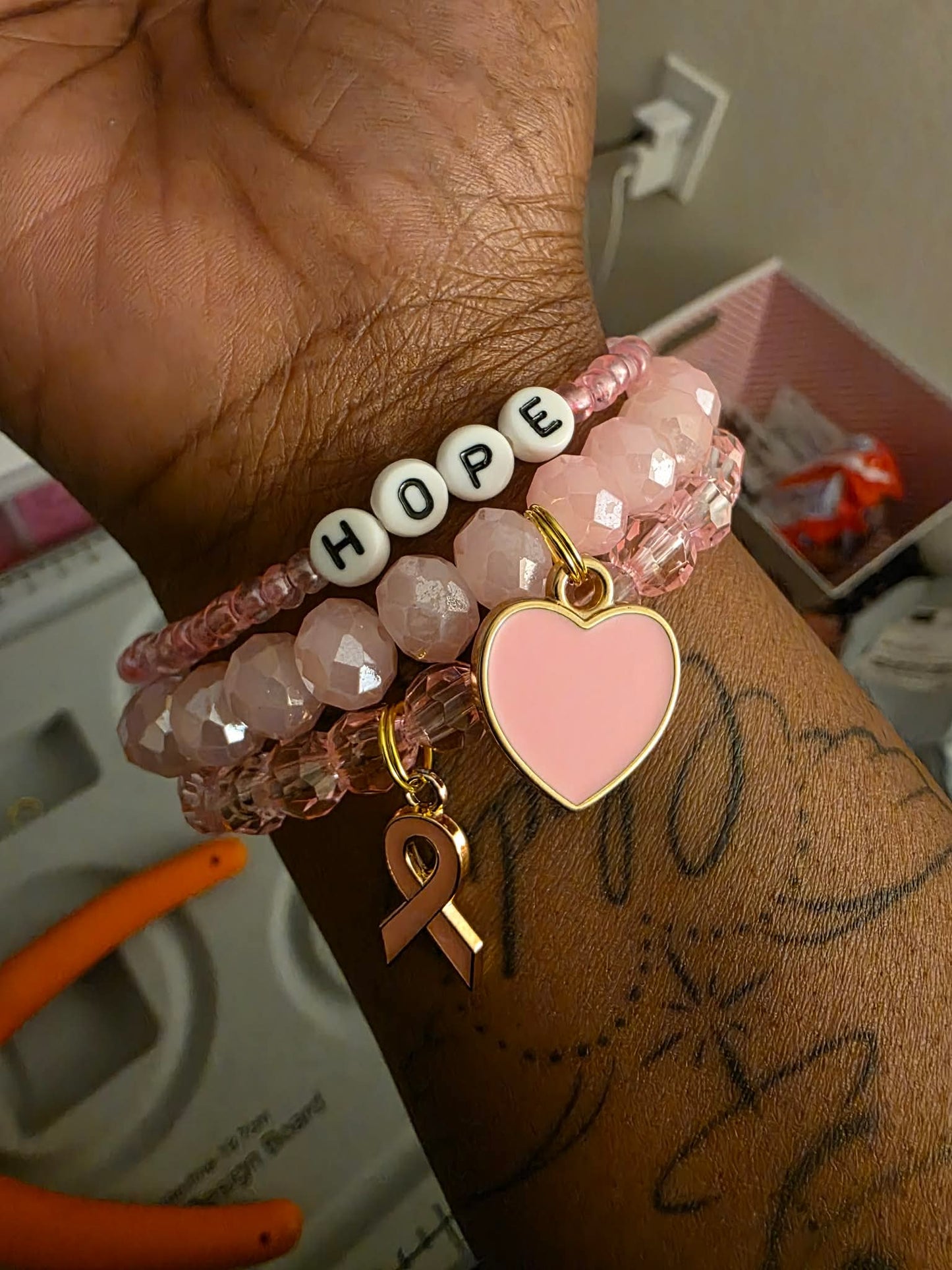 Pink Hope Beaded Bracelet Set